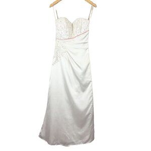 Maggie Sottero Couture Warm Ivory Satin Strapless Embellished Wedding Dress - 6